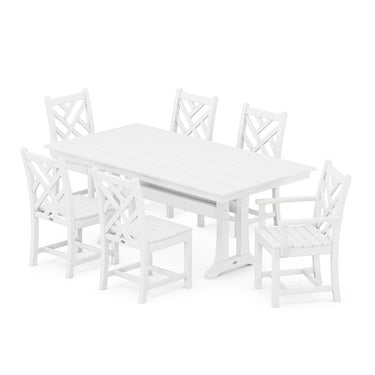 POLYWOOD Chippendale 7-Piece Farmhouse Trestle Dining Set - White